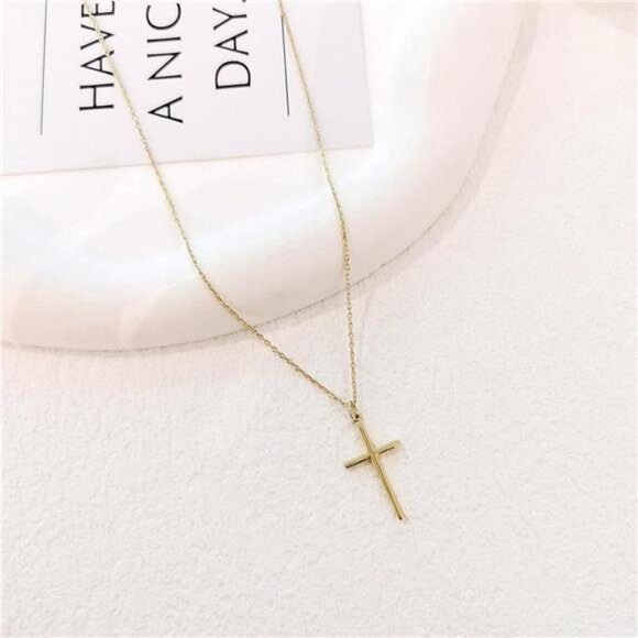 14K Real Gold Cross Necklace Pendant Chain for Women Easter Christian Gifts - Picture 2 of 6